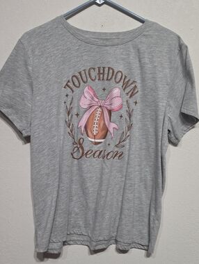 Hobby Lobby Gray Short Sleeve Tee with Pink Football Bow Graphic
